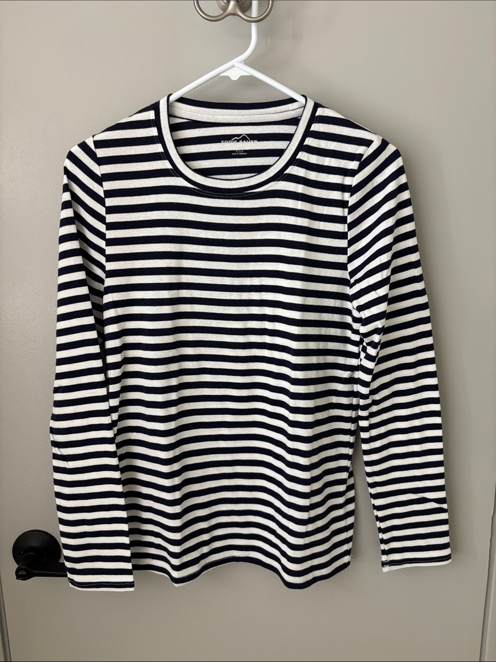 Eddie Bauer Black and White Striped Long Sleeve Tee